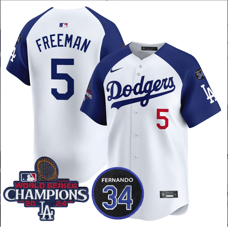 Men MLB Los Angeles Dodgers #5 Freeman white 2024 World Series Champions Patch Limited Jersey style 2